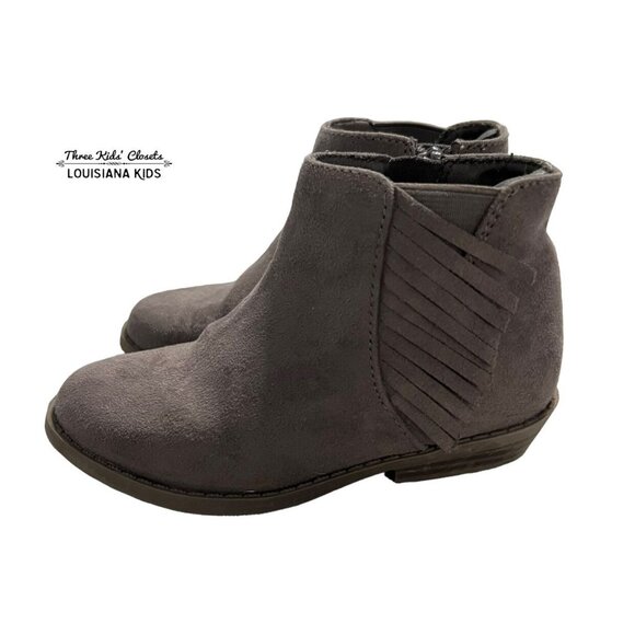 Old Navy Sz 8 Grey Faux Suede Fringe Ankle Boots - Picture 1 of 9